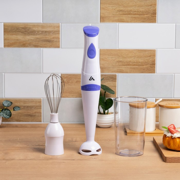 Блендер Luazon LBR-24, погружной, 250 Вт, 0.6 л, 1 скорость, бело-фиолетовый Блендер Luazon LBR-24, погружной, 250 Вт, 0.6 л, 1 скорость, бело-фиолетовый