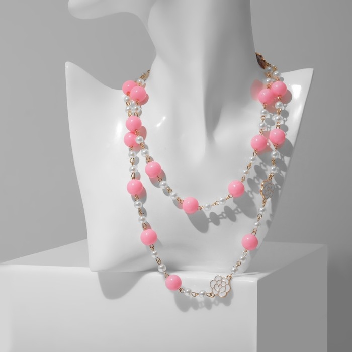 Бусы с жемчугом &laquo;Галантность&raquo; шар №6,12, цвет бело-розовый в золоте, L=80 см