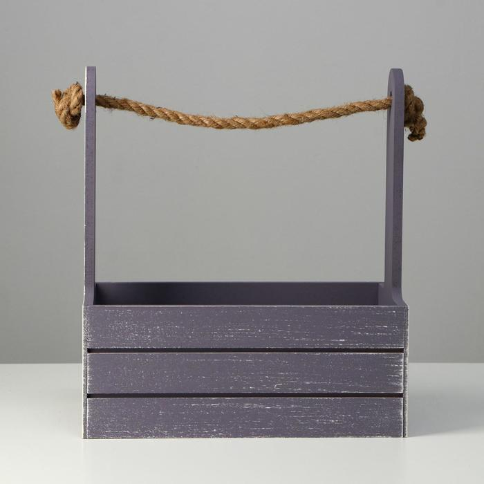 Кашпо деревянное 25.5×15×30 см Кашпо деревянное 25.5×15×30 см "Прованс", ручка канат, серый графит