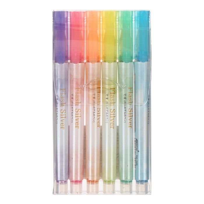 Набор маркеров текстовыделителей 6 цветов, с блестками Набор маркеров текстовыделителей 6 цветов, с блестками