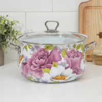 Кастрюля эмалированная &laquo;Пион&raquo;, 5.1 л, стеклянная крышка, индукция