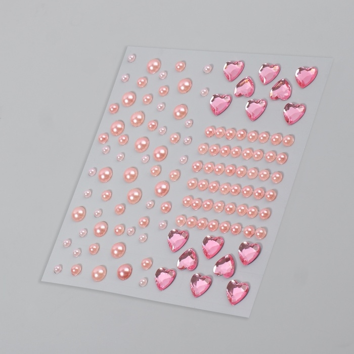 Стразы и жемчуг самоклеящиеся &laquo;Ассорти&raquo;, фигурные, 153 шт на листе, цвет розовый