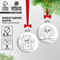 Ёлочное украшение под раскраску на новый год &laquo;Мишка и снегирь&raquo;, 2 шт, d=5.5 см, новогодний набор для творчества