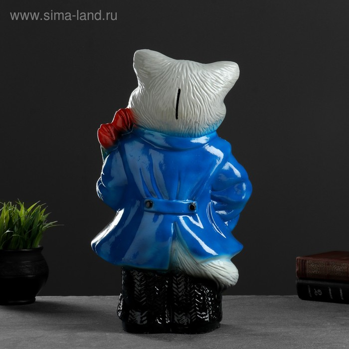 Копилка "Кот большой с тюльпанами" серый 20х23х41см МИКС