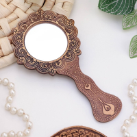 Зеркало &laquo;Цветы&raquo;, с ручкой, хохлома, 16,5 х 9 см, береста