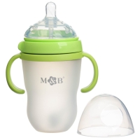 Бутылочка для кормления M&B, ШГ &Oslash;70мм, от 6 мес, 250мл, с ручками, силиконовая колба, цвет зеленый