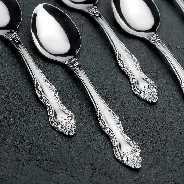 Набор чайных ложек &laquo;Тройка&raquo;, h=14 см, толщина 1,5 мм, 6 шт, цвет серебряный