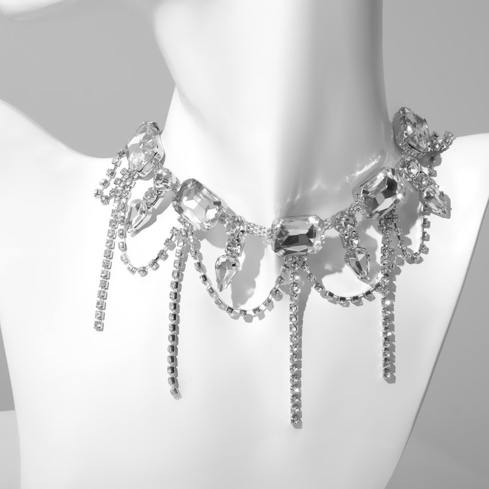 Чокер &laquo;Лёд&raquo; прямоугольники, цвет белый в серебре, 32см