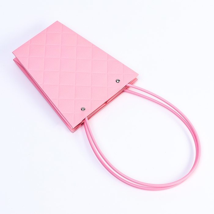 Сумка для цветов тиснение розовый влагостойкая, 17x17-11.5x11.5-20 см