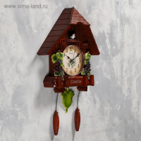 Часы настенные интерьерные большие с кукушкой "Лоза", бесшумные, 63х10х36 см, коричневые