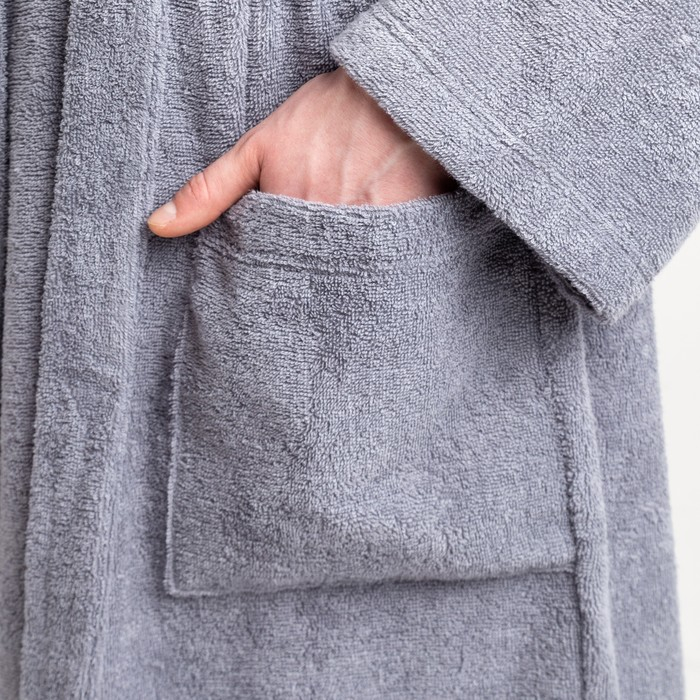 Халат махровый Экономь и Я, мужской размер 56-58 цвет серый, 100% хлопок с AIRO, 320 г/м2 Халат махровый Экономь и Я, мужской размер 56-58 цвет серый, 100% хлопок с AIRO, 320 г/м2