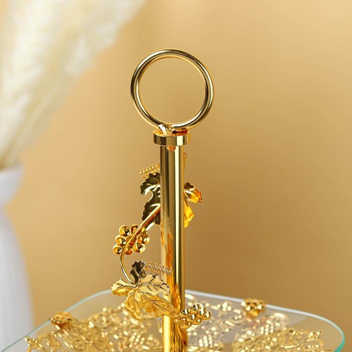 Этажёрка - фруктовница квадратная, 2 яруса, 29&times;29 см, 17&times;17 см, высота 43 см, стекло