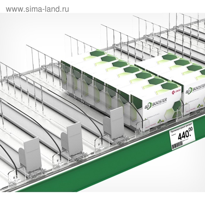 Пластиковый обламывающийся разделитель c передним ограничителем 30 мм, 185-385&times;20&times;60 мм