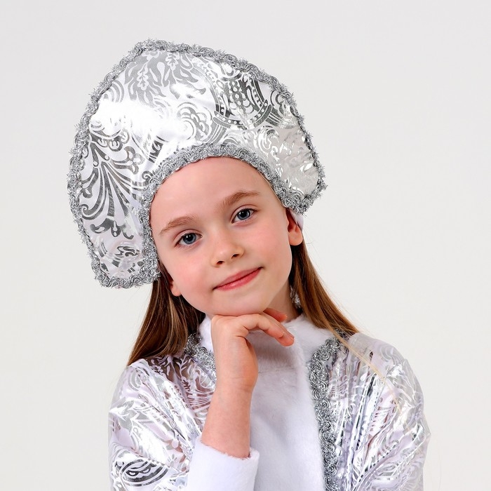 Карнавальный костюм &laquo;Снегурочка с узором&raquo;, атлас, шуба, кокошник, рост 98-104 см