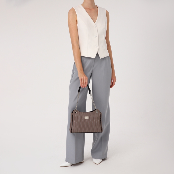 Сумка-тоут Сумка-тоут "Золотой дождь" на молнии, наружный карман, цвет пудра/коричневый