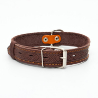 Ошейник кожаный тисненый однослойный с табличкой, 60 х 3 см, ОШ 45-57 см, коричневый Ошейник кожаный тисненый однослойный с табличкой, 60 х 3 см, ОШ 45-57 см, коричневый