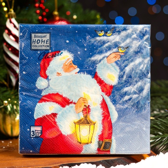 Новогодние салфетки бумажные Home Collection &laquo;Дед Мороз и синичка&raquo;, 3 слоя, 33х33, 20 шт.