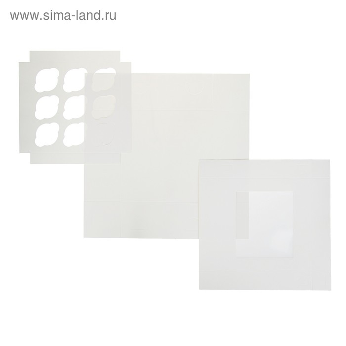 Коробка на 9 капкейков с окном, белая, 25 х 25 х 10 см