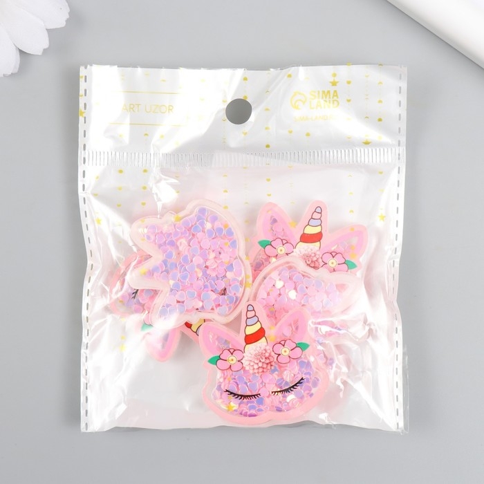 Шейкер для творчества акрил "Спящий единорожек с цветами" с глиттером набор 5 шт 0,5х3,7х3,6 см   10