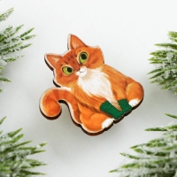 Значок новогодний в коробочке &laquo;Кот&raquo; 3 х 3,3 см