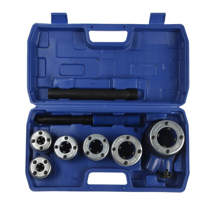 Набор клуппов трубных ТУНДРА, 1/4"-3/8"-1/2"-3/4"-1"-1 1/4" + трещотка в сборе, 9 предметов