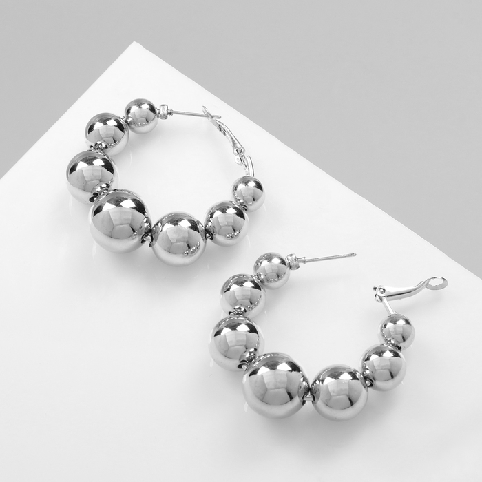 Серьги-кольца &laquo;Бусины&raquo; на уменьшение, цвет серебро