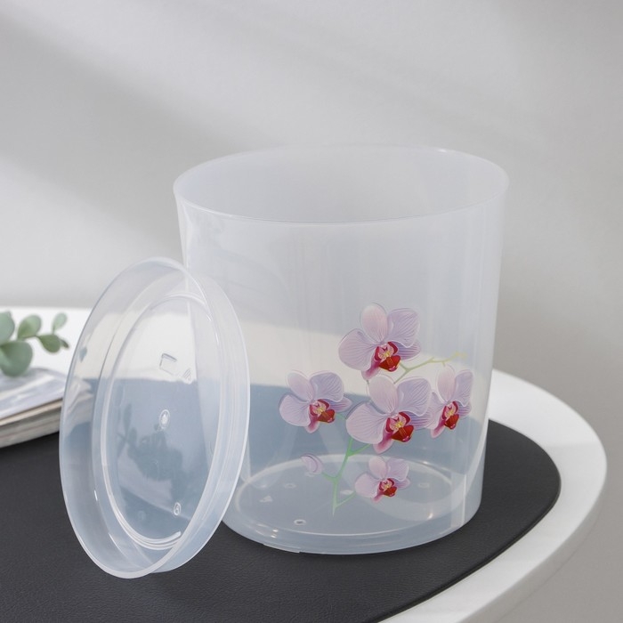 Горшок для орхидей с поддоном, 1.8 л, пластиковый, прозрачный, МИКС