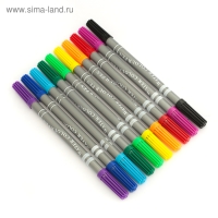 Фломастеры, 10 цветов, двухсторонние, круглый наконечник 2 мм/5 мм, вентилируемый колпачок, блистер