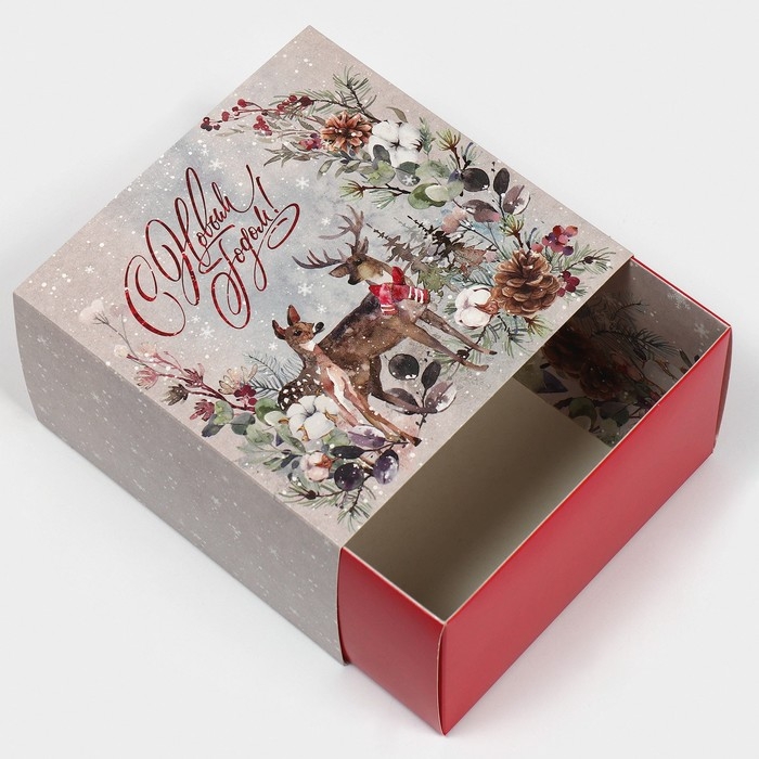 Коробка подарочная новогодняя складная &laquo;Новогодняя акварель&raquo;, 14 х 14 х 8 см, Новый год