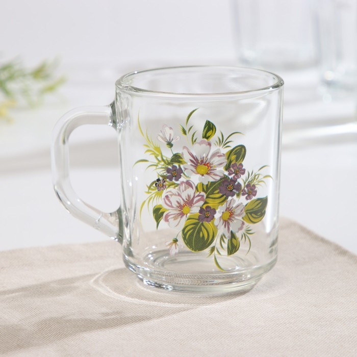 Кружка стеклянная &laquo;Букетик&raquo;, 200 мл, рисунок МИКС