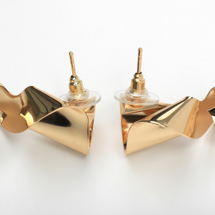 Серьги металл &laquo;Бант&raquo; гофрированный, цвет золото