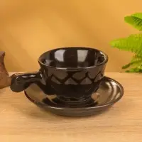 Чашка с блюдцем &laquo;Черепашка&raquo;, 13&times;13&times;7 см, керамика, тёмно-коричневая