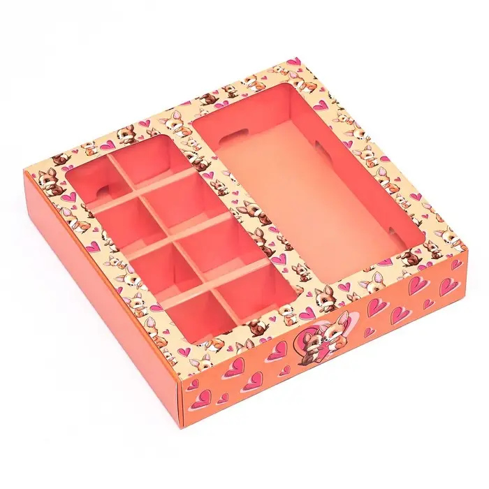 Коробка под 8 конфет + шоколад, с окном, &laquo;Лисички&raquo; 17.7&times;17.85&times;3.85 см