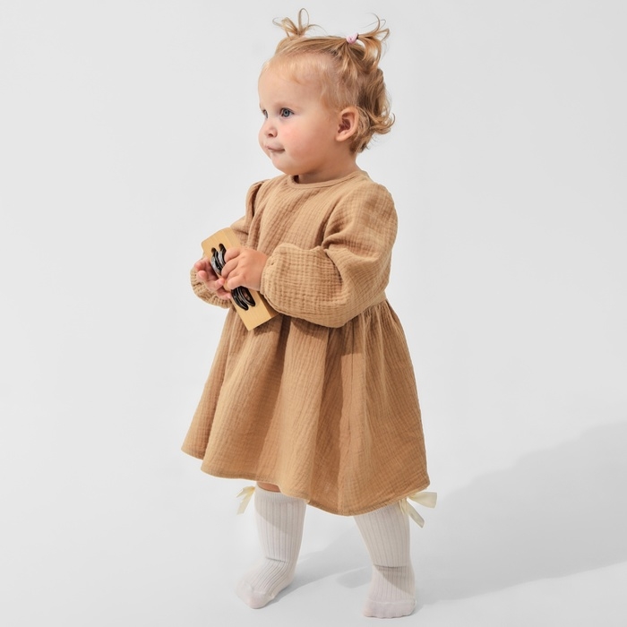 Платье с воротничком Крошка Я Муслин, 92-98, бежевый