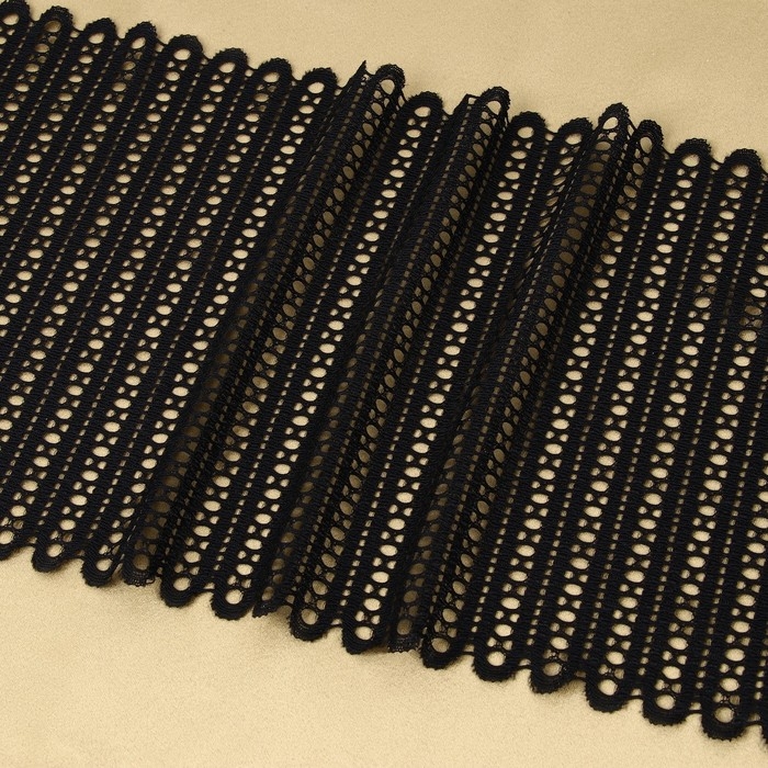 Кружевная эластичная ткань, 190 мм &times; 2,7 &plusmn; 0,5 м, цвет чёрный