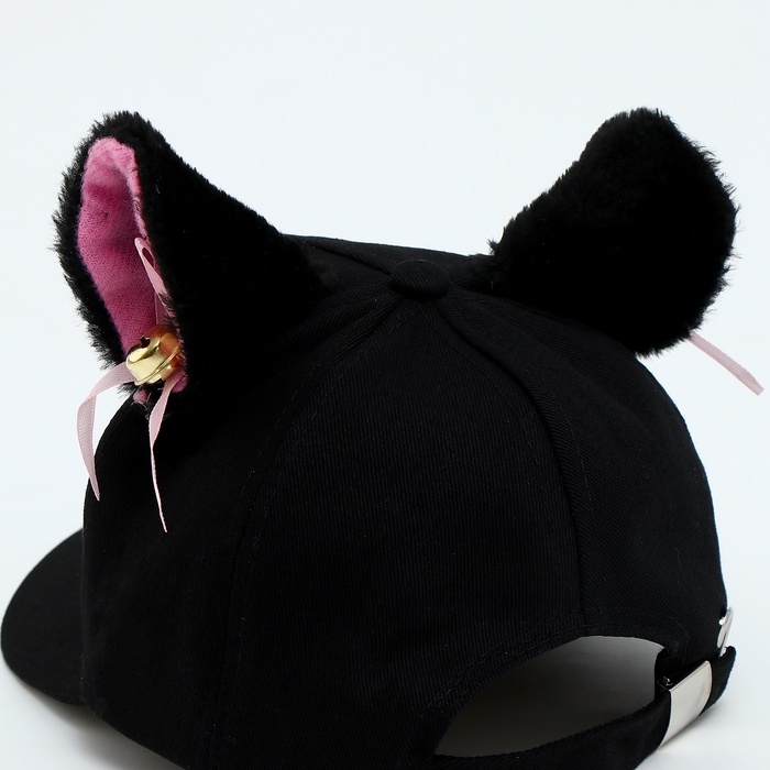 Кепка детская для девочки "Кошечка" с ушками, цвет черный, р-р 52-54, 5-7 лет