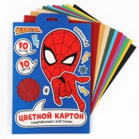 Картон цветной с блёстками, А4, 10 листов, 10 цветов, немелованный, двусторонний, в папке, 250 г/м², Человек-паук Картон цветной с блёстками, А4, 10 листов, 10 цветов, немелованный, двусторонний, в папке, 250 г/м², Человек-паук