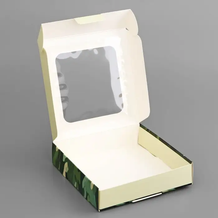 Коробка подарочная сборная с окном, упаковка, &laquo;Камуфляж&raquo;, 13&times;13&times;3 см