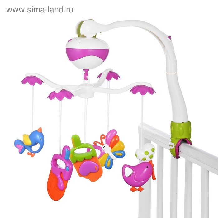 Мобиль музыкальный на кроватку &laquo;Розовый слон. Полянка&raquo;, работает от батареек