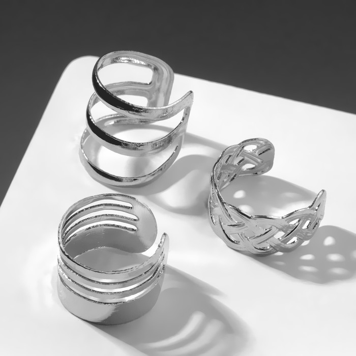 Серьги &laquo;Каффы&raquo; набор 3 шт, узор, цвет серебро