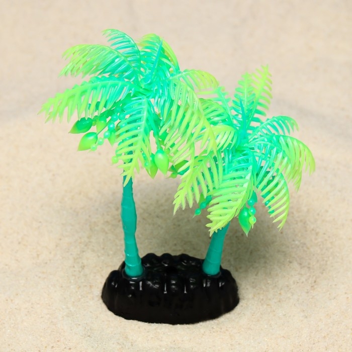 Растение искусственное аквариумное "Пальма", светящееся, 14 см, зелёное