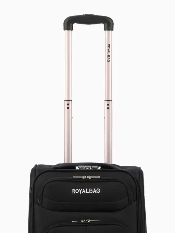 Чемодан 20", Текст, 37*23*55, отд на молнии, 2 нар/карм, увелич, код замок, 4 колеса, черный   10872