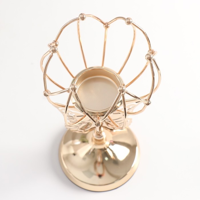 Подсвечник металл на 1 свечу "Бабочка и геометрическая лилия" d-5,5 см золото 11х11х27 см