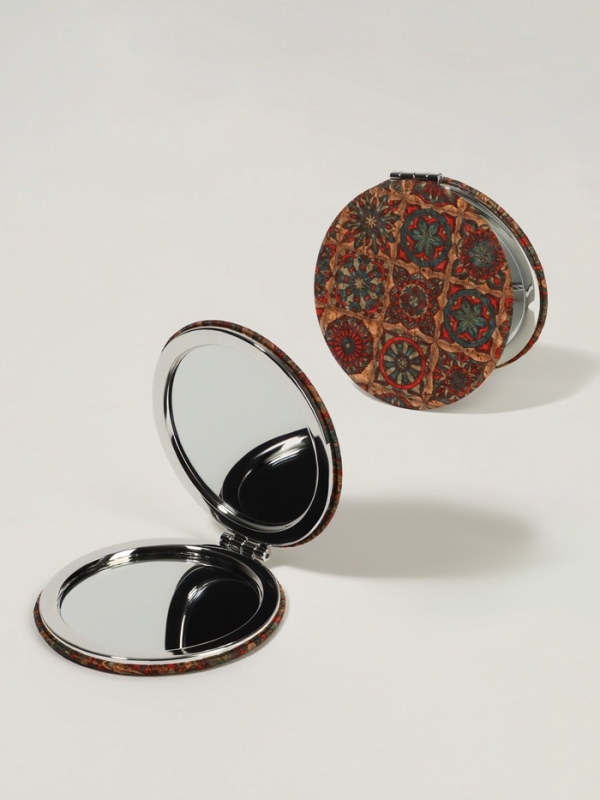Зеркало складное &laquo;Орнамент&raquo;, d = 7,2 см, с увеличением, цвет коричневый/оранжевый