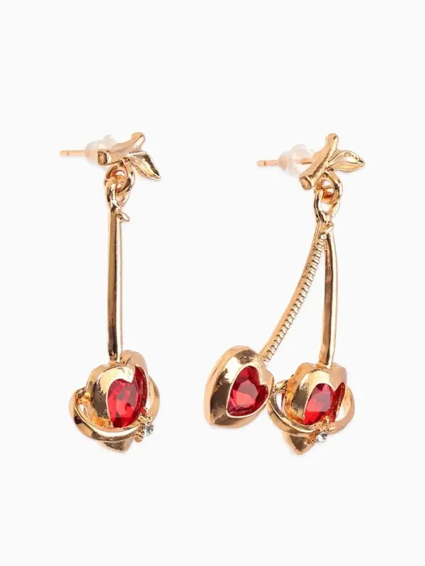 Серьги "Сердечная вишня", цвет красный в золоте