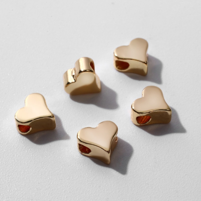 Бусина-разделитель родированная &laquo;Сердечко&raquo;, 6&times;6 мм, d(вн.)=2мм, цвет золото