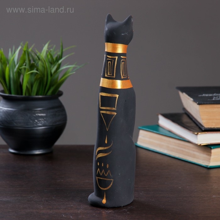 Фигура "Кот Египетский" роспись чёрный 5х6,5х22,5см