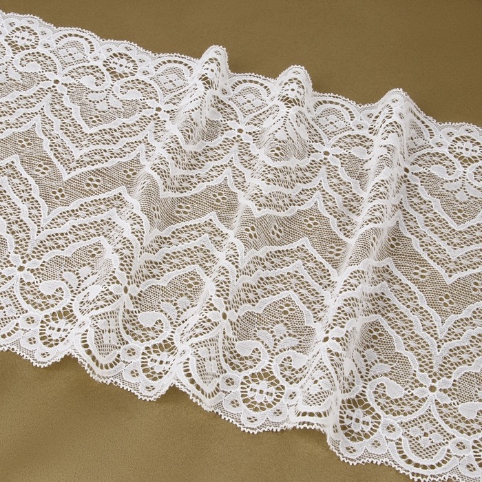 Кружевная эластичная ткань, 210 мм × 2,7 ± 0,5 м, цвет белый Кружевная эластичная ткань, 210 мм × 2,7 ± 0,5 м, цвет белый