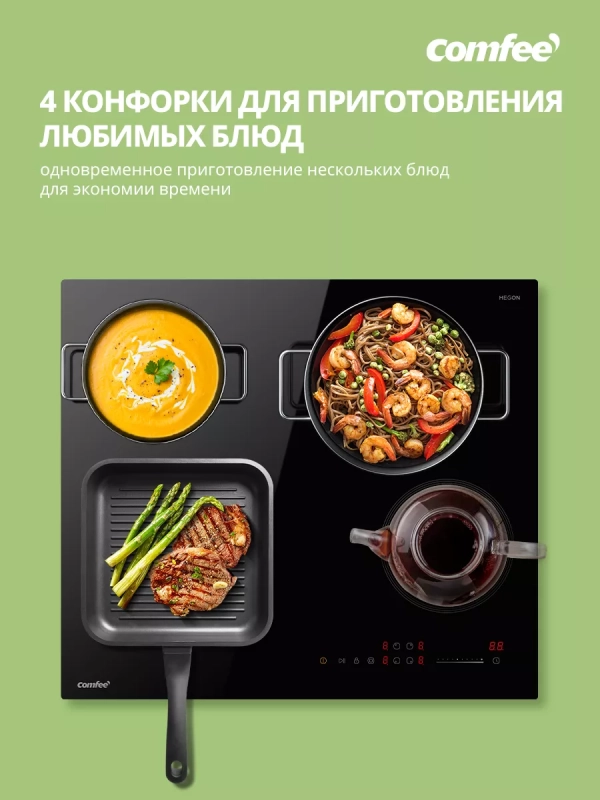 Электрическая варочная панель CEH611, 4 конфорки, расширение