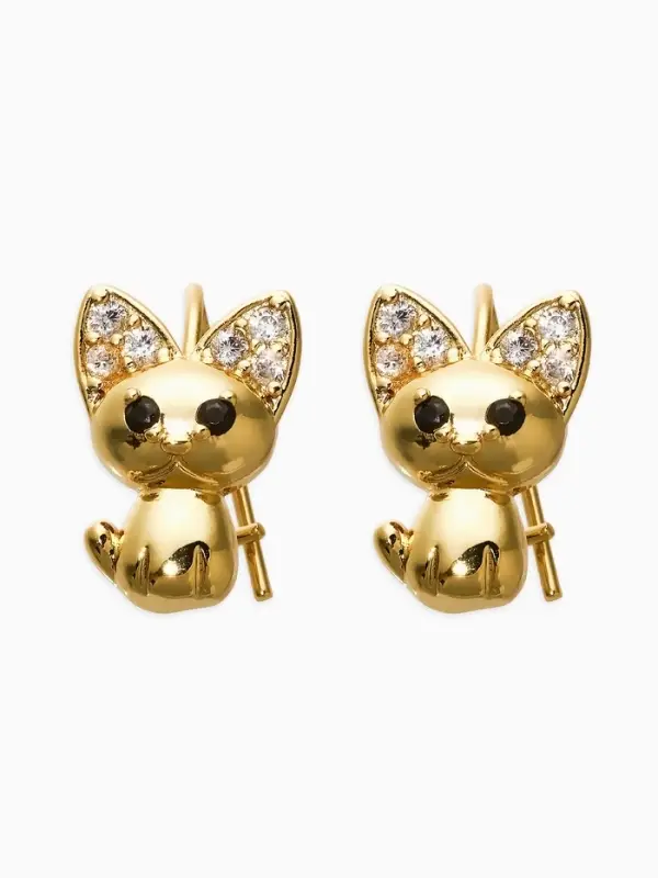 Серьги детские "Выбражулька" котик, цвет белый в золоте